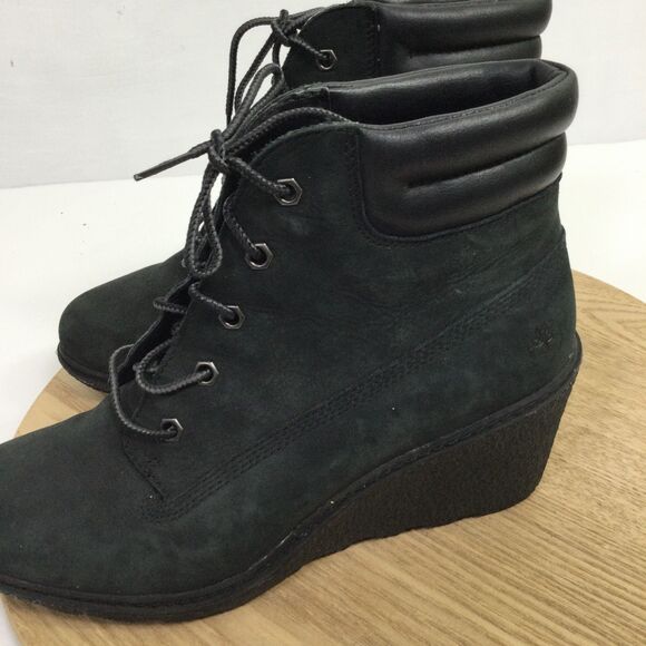 Timberland Womens Amston Wedge Ankle Boot Earthkeepers Leather Black Size US 8 - Picture 4 of 14